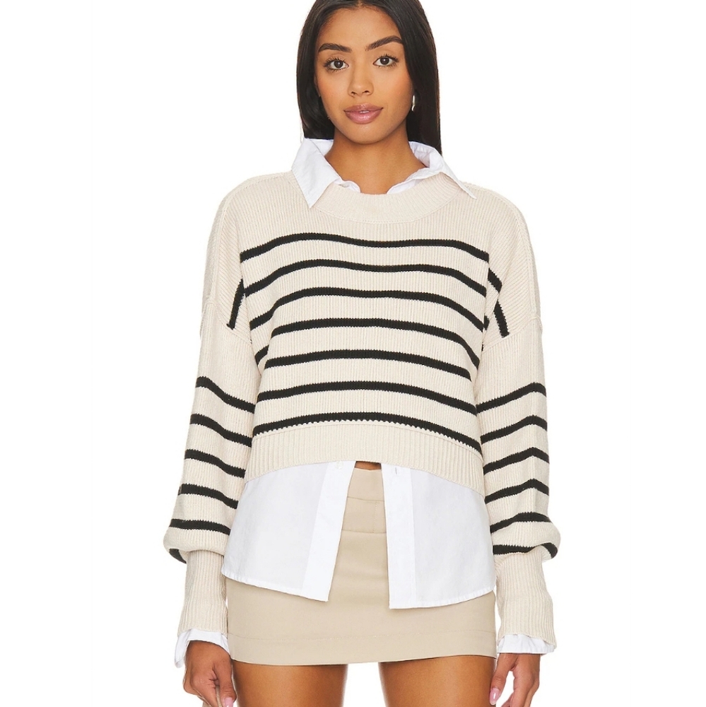 Free People Striped Black and Cream crop Sweater